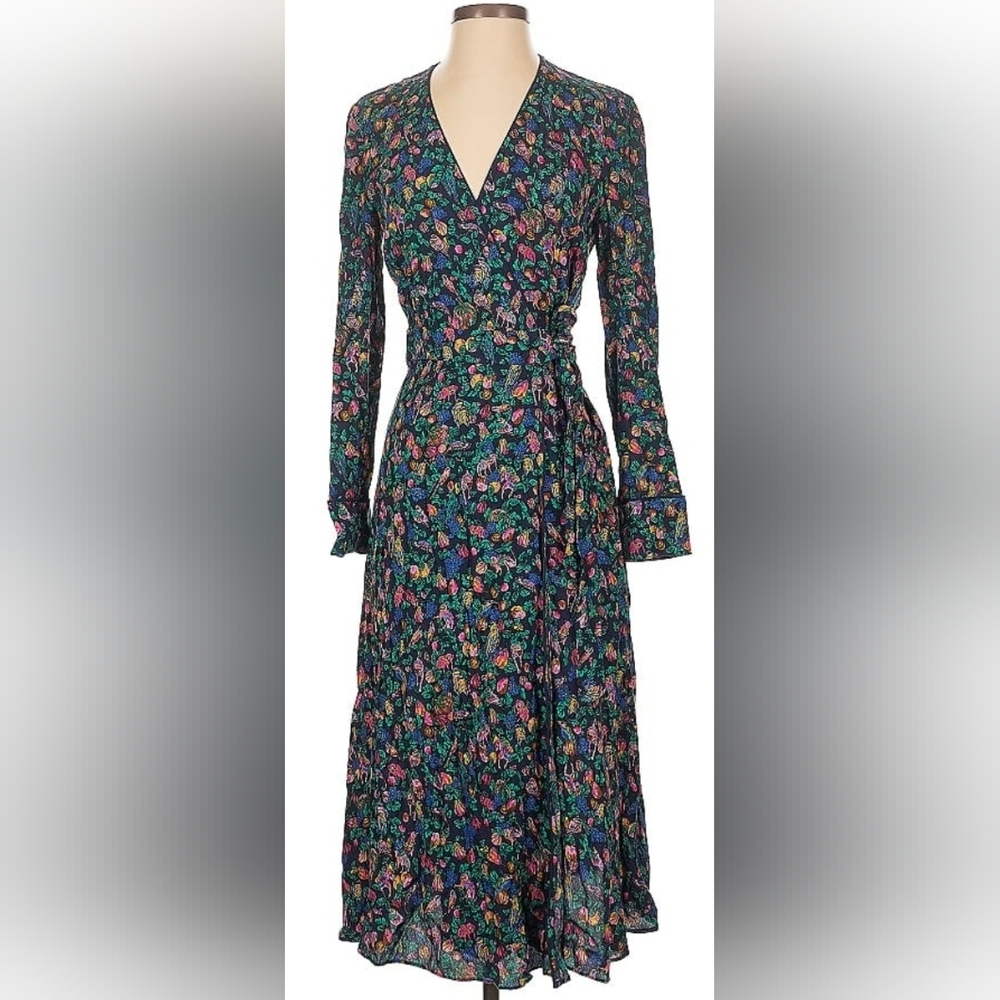 & Other Stories Teal Floral Long-Sleeve Wrap Dress